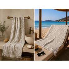 Missi Ege Esintisi Saray Jakarlı Çift Yüzlü Peştemal - Bej - %100 Pamuk 100X180 cm Plaj, Havuz ve Hamam Peştemali