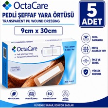 Octacare Su Geçirmez Pedli Şeffaf Pu Film Steril Yara Örtüsü 9CM×30CM (5 Adet)