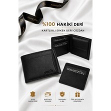 Rawezon %100 Hakiki Deri Erkek Siyah Hediye Kutulu Kartlıklı ve Kağıt Para Bölmeli Cüzdan