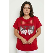 Stil Diva Bisiklet Yaka Baskılı T-Shirt