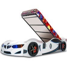 İnegöl'den Eve Bmw Arabalı Yatak - Araba Karyola - Işıklı - Beyaz - Bazalı