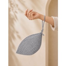 Naspar Gümüş Gri Renk Dikişli El Çantası Günlük Kullanım Kadın Clutch Çanta 30X15X15 cm | Fermuarlı