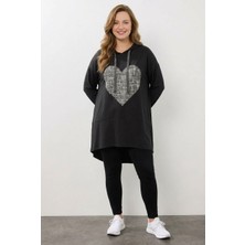 Stil Diva V Yaka Uzun Kollu Kapüşonlu Tunik Sweatshirt