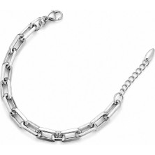 Balenbi Jewelry Gümüş Renk Dikdörtgen Halka Zincir Paslanmaz Çelik Kadın Bileklik 1195