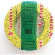 Borsan 1.5 mm Nya Hf Bakır Kablo Sarı-Yeşil 100 Metre (Tek Damar Sert)(Halogen Free)