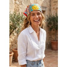 Tua İpek Akdeniz Güneşi Desen 55X55CM Bandana/fular