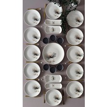 Yiğit Seramik Züccaciye Nilüfer Model 12 Kişilik 23 Parça Rölyefli Modern Brunch Kahvaltı Takımı