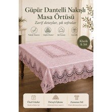 Fabrix Home Sultan Kadife Fransız Güpürlü Lüks Masa Örtüsü 160X220 Çeyizlik Şık Salon Yemek Masası Örtüsü