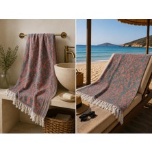 Missi Ege Esintisi Saray Jakarlı Çift Yüzlü Peştemal - Somon- %100 Pamuk 100X180 cm Plaj, Havuz ve Hamam Peştemali