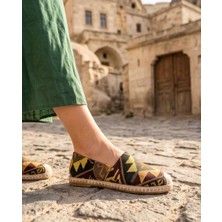 Futsi Shoes Vıola Siyah Hakiki Deri Kilim Desenli Kadın Etnik Desen Espadril Ayakkabı