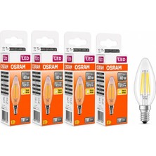 Osram LED Filament Mum Ampul E14 4W 470 Lümen 2700K Sarı Işık 40W Eşdeğeri Şeffaf Cam Dim Edilemez 4'lü Paket