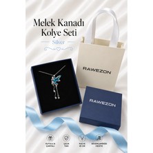 Rawezon Mavi Zirkon Taşlı Çelik Peri Kanadı Kolye Kutulu Çantalı Kadın Hediye Seti