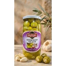 Duman Gurme Sarımsak Dolgulu Yeşil Zeytin 320CC Cam Kavanoz – Yoğun Aromalı Zeytin