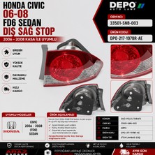 Honda Civic 2006-2008 Fd6 Sedan Dış Sağ Stop Lambası Depo Oem 33501-SNB-003