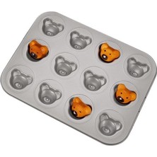 Karbon Çelik 12 Li Ayıcık Muffin Cupcake Kek Pişirme Kalıbı MT125