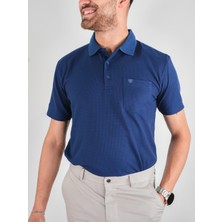 Simenti Erkek Yakalı Cepli Waffle Saks Mavi Tshirt
