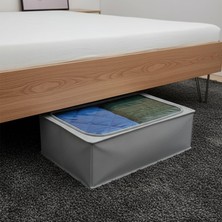 Deconox Telli Baza Altı Hurcu (46X66X20 Cm) - Dik Duran Impertex Kumaş, Gri / Şeffaf Pencereli Yatak Altı Nevresim ve Kıyafet Organizeri