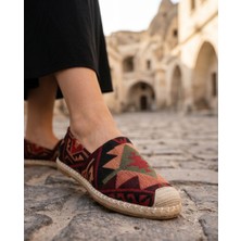 Futsi Shoes Vıola Bordo Hakiki Deri Kilim Desenli Kadın Etnik Desen Espadril Ayakkabı