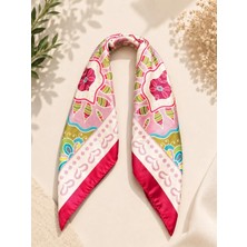 Kumru Studio Pembe Çiçek Desenli Renkli Bandana ve Fular