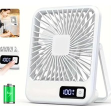 Bychie Mini Taşınabilir ve Şarj Edilebilir Şarjlı Masa Fanı,dijital Şarj Göstergeli, 5 Kademeli Sessiz Fan-Bej