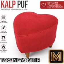 Medet Home Kalp Puf 1 Peluş Kumaşlı Dekoratif Modern Oturma Pufu Yumuşak Dokulu Tabure Konforlu Şık ve Rahat Tasarım Gürgen Ayaklı
