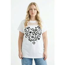 Stil Diva Metalik Baskılı Yırtık Detaylı T-Shirt