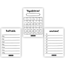 Minimal Plan 3lü Set, 3 Adet A7 Boyut, Mini Tutkallı Bloknot, Not Kağıdı, Herbiri 50 Yaprak
