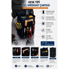 Satış Diyarı Kese Tipi Bel Hırdavat Çantası 13X22X7 cm – Çelik Kemer Klipsli, Fermuarlı, Metre Askılı Alet Organizeri