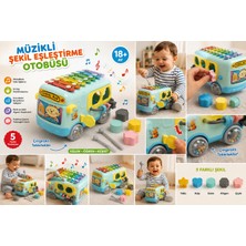 Merytoys Müzikli Şekil Eşleştirme Otobüsü | 5 Fonksiyonlu Ksilofonlu Eğitici Oyuncak