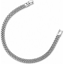 Balenbi Jewelry Gümüş Renk Çok Sıralı Hasır Örgü Zincir Paslanmaz Çelik Kadın Bileklik 1196