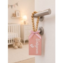 Rosfloa Bebek Odası Kapı Kolu Aksesuarı Doğal Ahşap Boncuklu Kapı Süsü Yenidoğan Hediyelik Dekor (25X8 Cm)