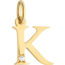 Duyum Gold 14 Ayar Altın Işıltılı Taşlı K Harfi Tasarım Kolye Ucu