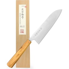 Hikari Hamono Geleneksel El Yapımı Japon Santoku Şef Bıçağı Sekizgen Doğal Ağaç Sap Özel Ahşap Kutulu