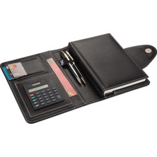 2k 4683 Ajanda Tarihsiz Kareli 14X20 cm Ajanda/defter Hesap Makineli Suni Deri Organizer, Siyah