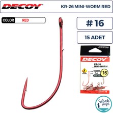 Decoy Kr-26 Mini-Worm Tırnaklı Delikli Olta Iğnesi Kırmızı #16 (15 Adet)