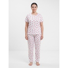 Sleeproom Büyük Beden Kadın Kalp Desen Yazlık Pijama Takımı