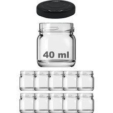 Afracam 40 ml Metal Siyah Kapaklı Şeffaf Cam Kavanoz 10 Adet