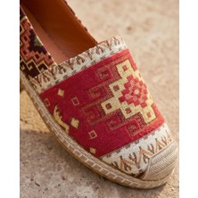 Futsi Shoes Vıola Kırmızı Hakiki Deri Kilim Desenli Kadın Etnik Desen Espadril Ayakkabı