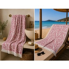 Missi Ege Esintisi Saray Jakarlı Çift Yüzlü Peştemal - Mercan - %100 Pamuk 100X180 cm Plaj, Havuz ve Hamam Peştemali