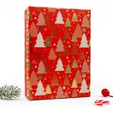 Yılbaşı Hediye Kutusu – 27X19X7 cm Kırmızı Noel Temalı Kapaklı Hediye Kutusu / Dayanıklı Karton, Altın Detaylı Yeni Yıl Hediye Paketi Kutusu