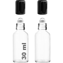 Afracam 30 ml Çelik Roll On Şişesi 30 cc Sızdırmaz Siyah Kapaklı Cam Şişe 2 Adet (Şeffaf, 30)