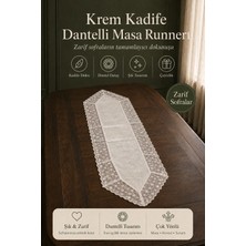Fabrix Home Pudra Kadife Dantel Detaylı Runner Şık Masa Örtüsü Salon Yemek Masası Dekorasyonu