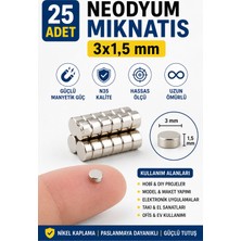 Dünya Magnet 25 Adet Neodyum Mıknatıs 3x1,5 mm N35 Güçlü Yuvarlak Magnet Mini Disk Mıknatıs