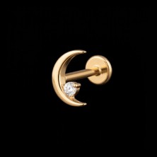 Aida Jewelss 316 L Cerrahi Çelik Ay Zirkon 6x1.2mm Altın Labret Piercing