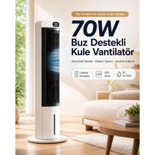 70W Buz Akülü Kule Tipi Vantilatör / Uzaktan Kumandalı / 3l Su Hazneli / 24 Saat Zaman Ayarlı Fan