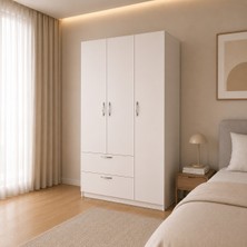 Homendra 3 Kapaklı Modern Tasarımlı Gardırop Beyaz Suntalam Malzeme