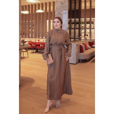 İmaj Butik Vizon Taş Detaylı Bel Bağlamalı Elbise