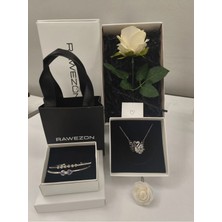 Rawezon Nerovia Black Kuğu Set- Çelik Siyah Beyaz Çift Kuğu Kolye Mor Kalp Bileklik ve Beyaz Gül Sevdiklerinize Hediye