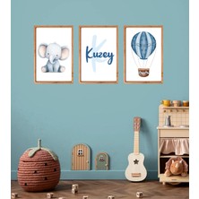 Mibales Kişiye Özel Çocuk Odası Çerceve Görünümlü Fil Safari Dekoratif Retro Mdf Tablo