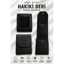 Rawezon %100 Hakiki Deri Viral Erkek Siyah Hediye Kutulu Kartlıklı ve Kağıt Para Bölmeli Cüzdan
